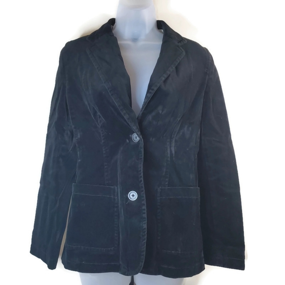 Gap Velvet Black Blazer Notch Collar Pockets 4